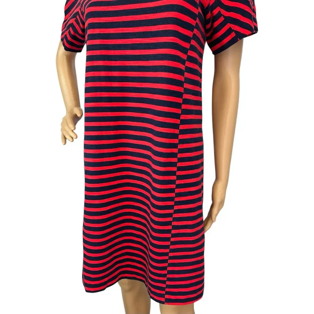 J. Crew Striped T-Shirt Dress Red Navy Short Sleeve C6514 Size S